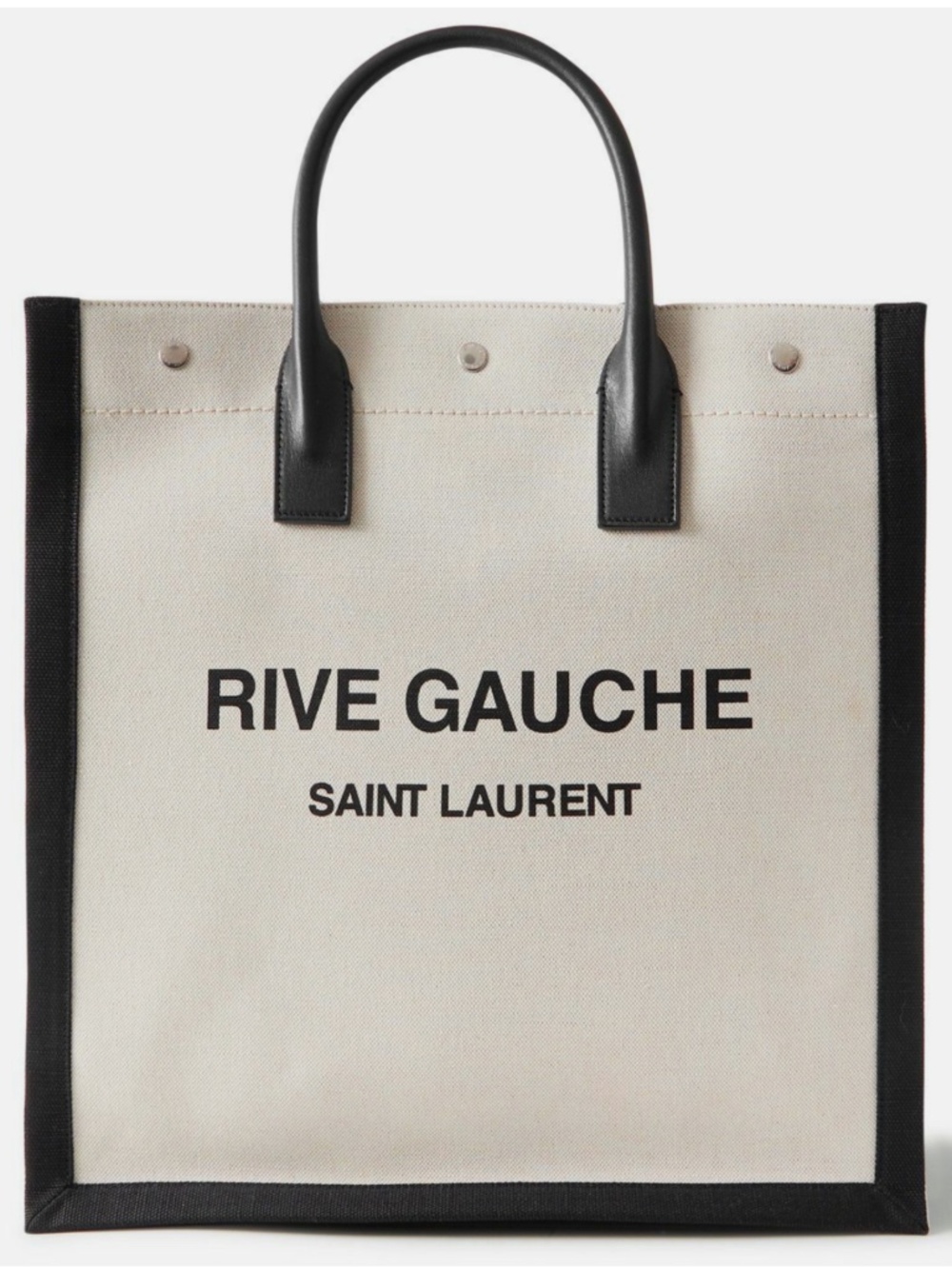 Saint Laurent YSL Rive Gauche White Black Canvas Logo Leather Tote Bag